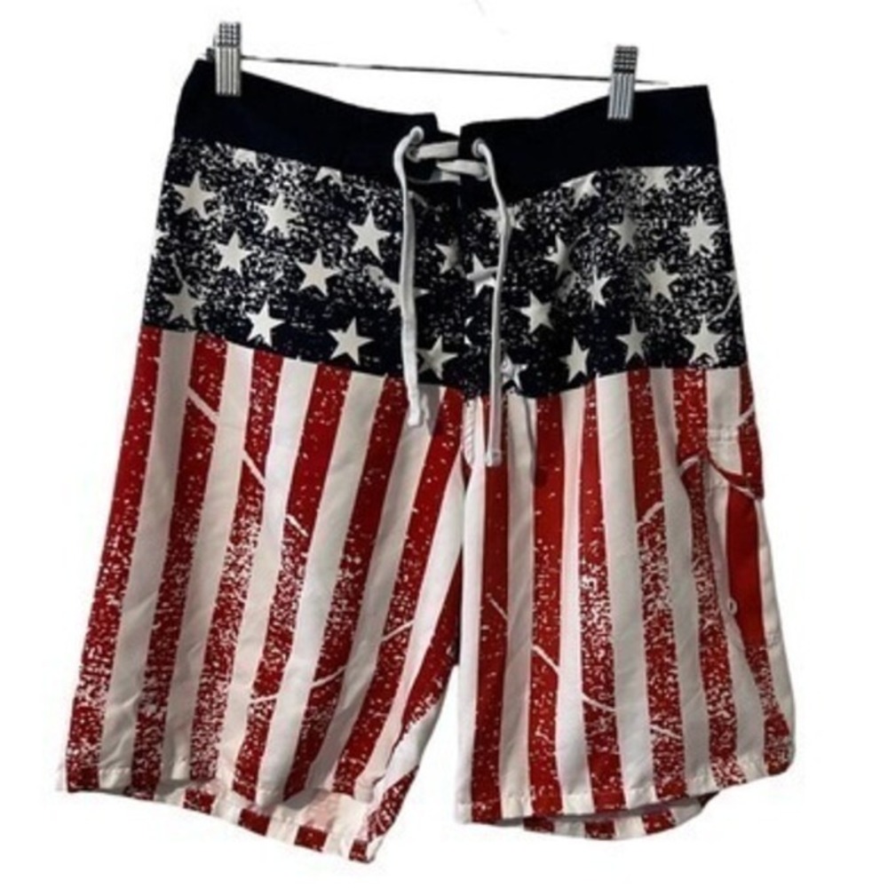 Calhoun American Flag 4th Of July Patriotic Swim Trunks Shorts USA Swimwear M
